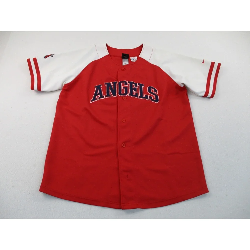 Nike Baseball Jersey Kids XL Red Los Angeles Angels Embroidered Button Up